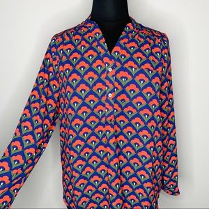 ModCloth Navy Blue, Red & Green Floral Print Blouse Top in Size 2X